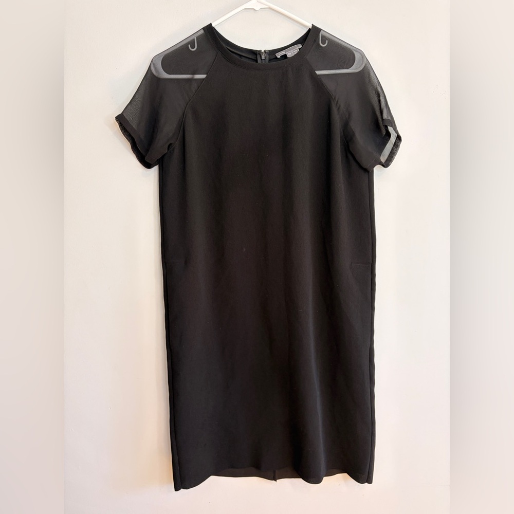 Vince Sheer Sleeve Shift Dress Short Sleeve Knee Length size XS Mesh Sleeve - Picture 4 of 10